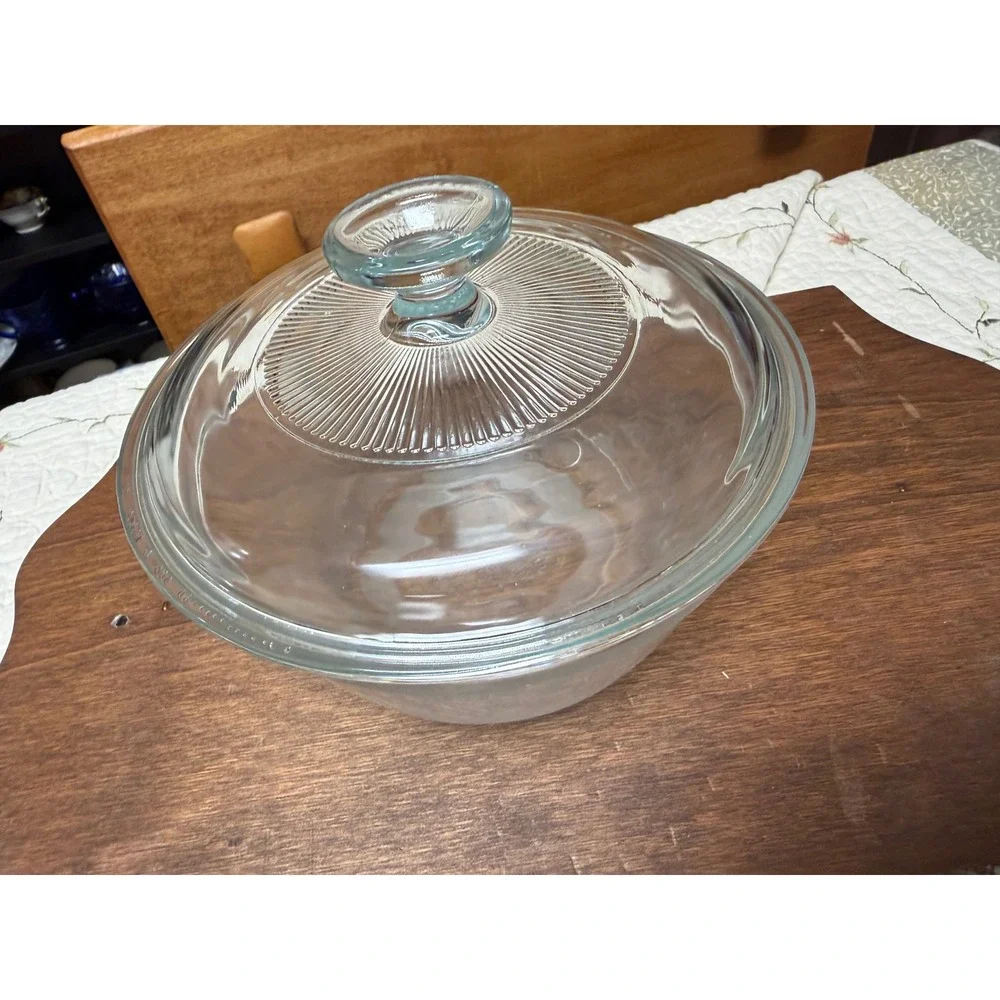 Anchor Hocking Glass Mixing Bowl with Lid 1.5 Qt Ovenware Clear Ribbed Vintage